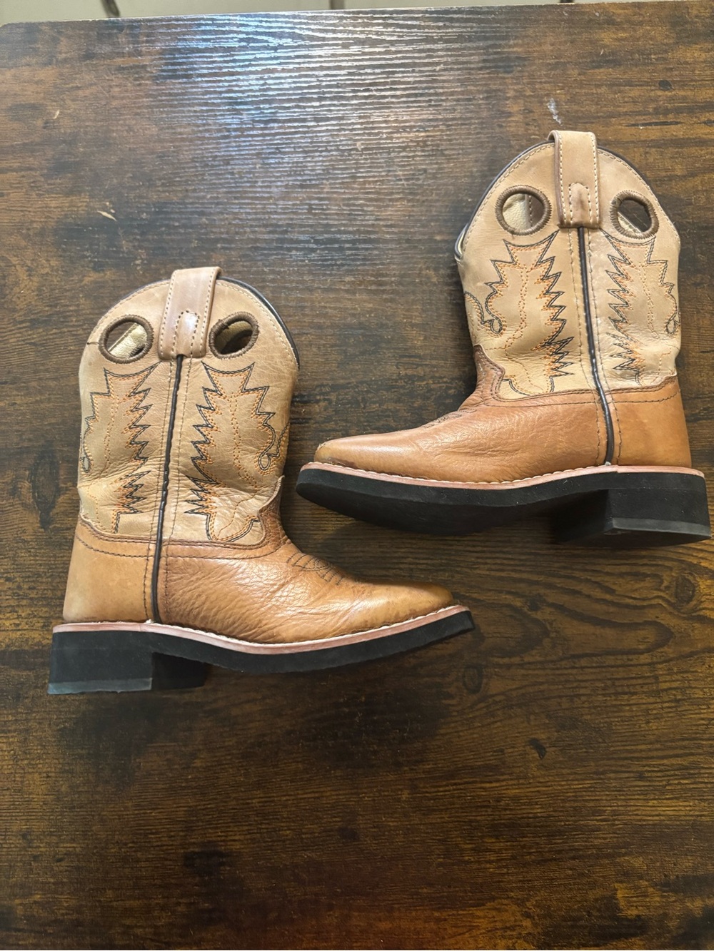 Classic Tan Leather Kids Cowboy Boots Smokey Mountain size 10 preschool